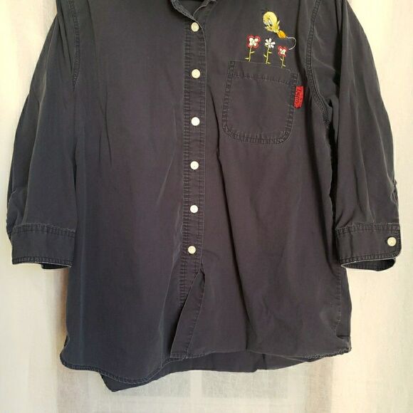 Vintage Looney Tunes Tweety Bird Embroidered Denim Button Up Shirt Size 14W/16W - Picture 4 of 8